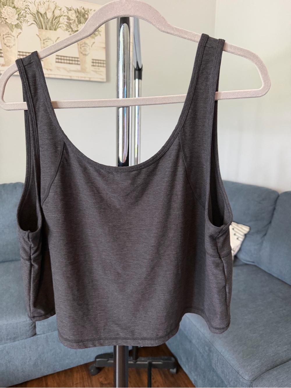 Charcoal Crop Tank Top - Women’s Scoop Neck